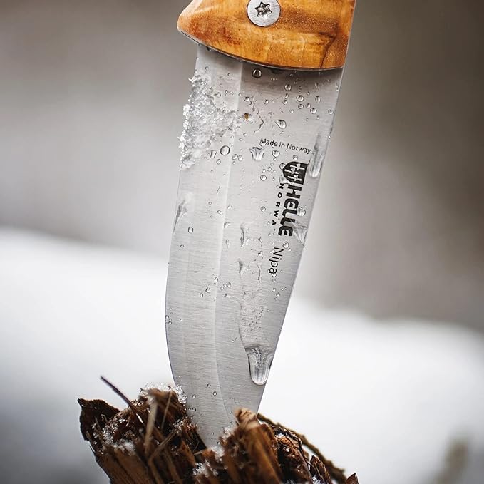 HELLE Knives - Nipa - Mid-Size Folding Knife - 2.72" Stainless Steel Blade with Hand-Sanded Curly