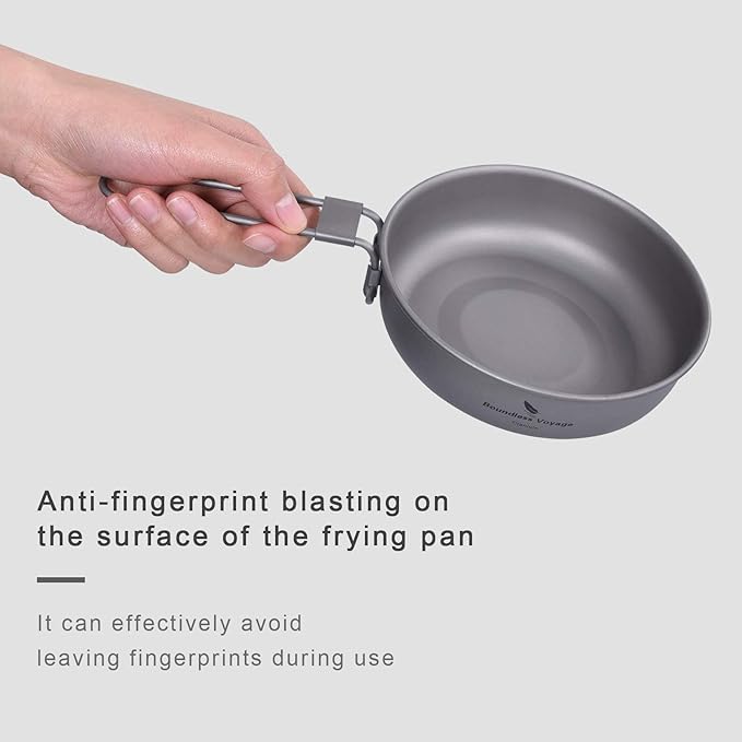 Boundless Voyage Titanium Frying Pan with Folding Handle Ultra-light for Camping Picnic Skillet