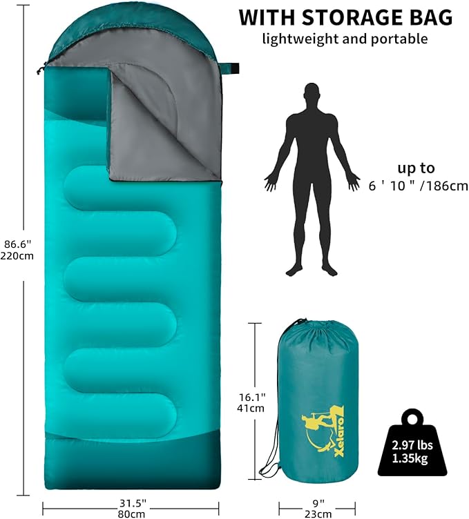 Sleeping Bags for Adults Kids - 3 Season Cold&Warm Weather Waterproof Camping Sleeping Bags