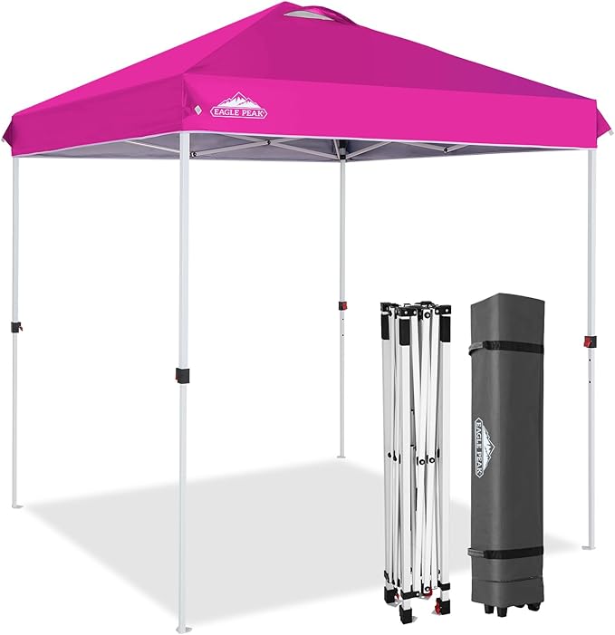 EAGLE PEAK Pop Up Canopy Tent with Wheeled Carry Bag, 8 Stakes, 4 Ropes, Easy Set Up Tent Canopy