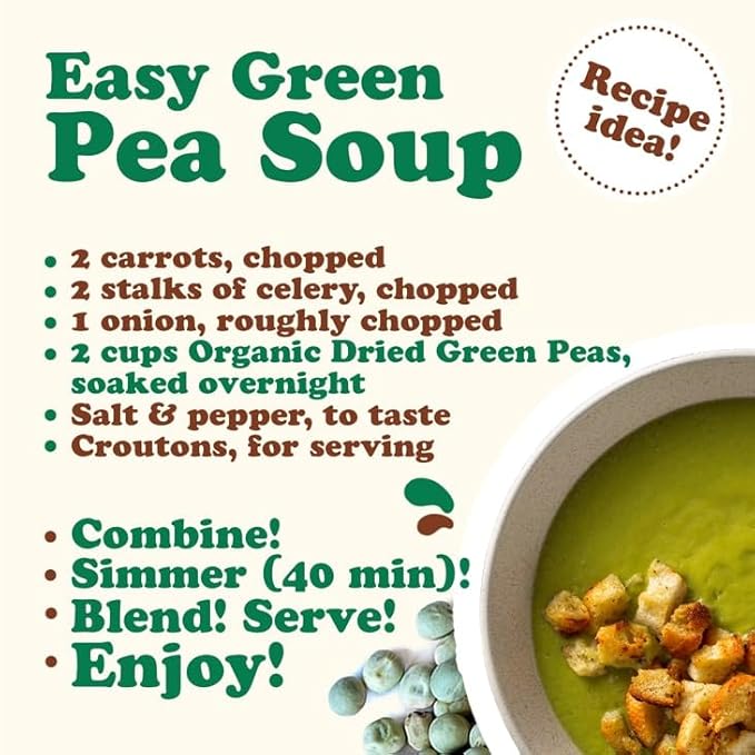 Food to Live Organic Whole Dried Green Peas, 25 Pounds – Non-GMO, Green Vatana, Sproutable, Vegan