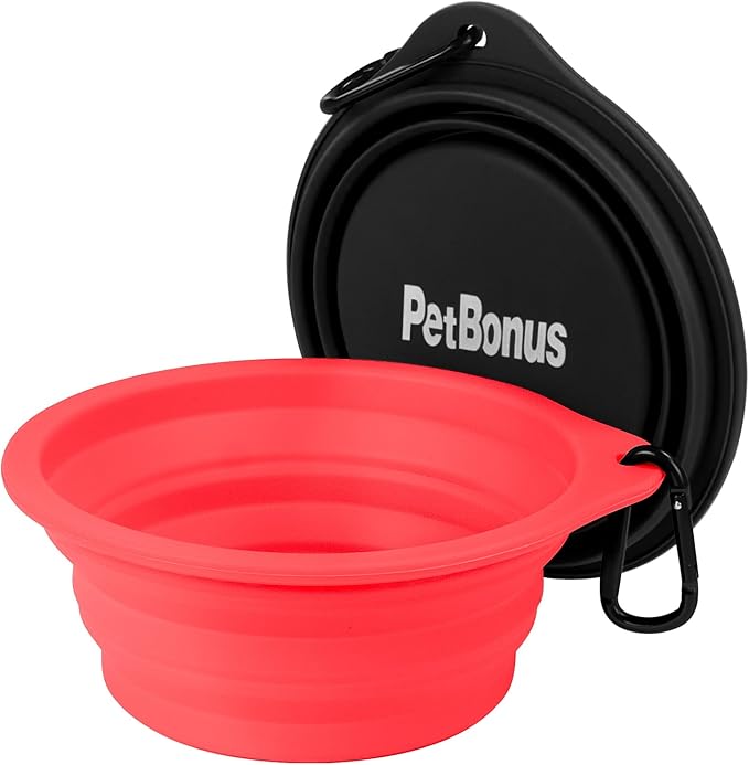 PetBonus 2-Pack Large Silicone Collapsible Dog Bowls, 34oz/1000ml BPA Free Portable Foldable Travel