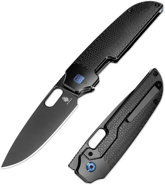 Kizer Varatas Pocket Knife, 3.27" S35VN Steel Blade, Black Titanium Handle, Folding Knife, Small