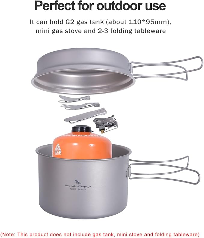 iBasingo Backpacking Cookset Titanium Camping Pots Set Ultralight Outdoor Picnic Pots Pans with