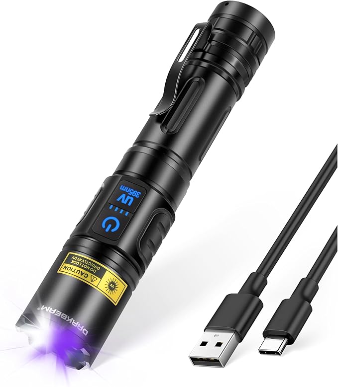 DARKBEAM UV Flashlight Blacklight 395nm Black Light, High Lumens LED Flashlights USB Rechargeable