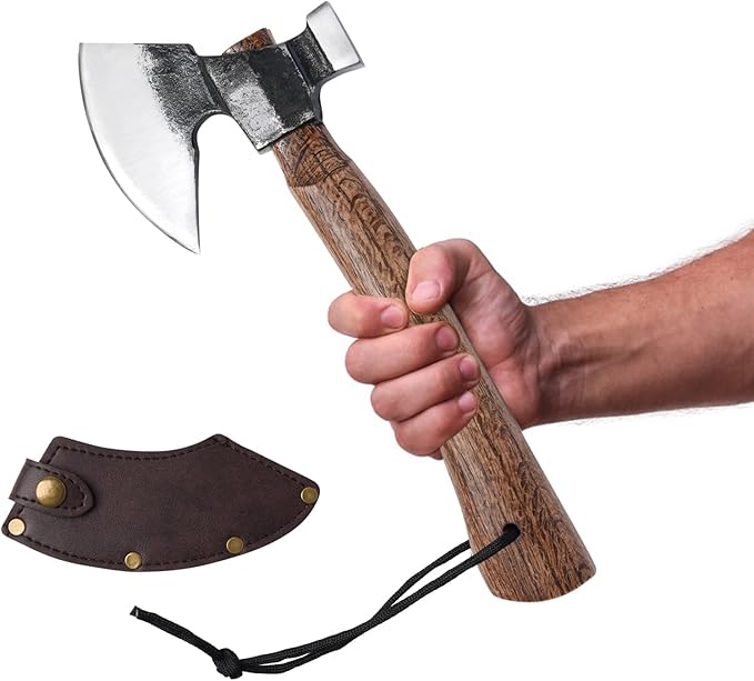 Wood Splitting Axe with Leather Sheath,Camping Hatchet with 10.74" Solid Handle,Bushcraft Axe with