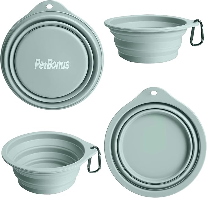 PetBonus 2-Pack Large Silicone Collapsible Dog Bowls, 34oz/1000ml BPA Free Portable Foldable Travel
