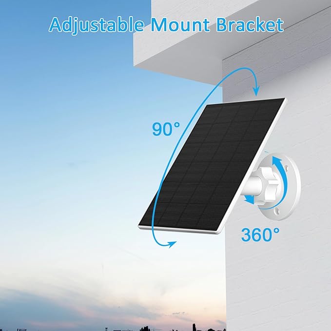 2W Solar Panel for Security Camera Outdoor, USB/USB-C Charger with IP65 Waterproof, 360° Adjustable
