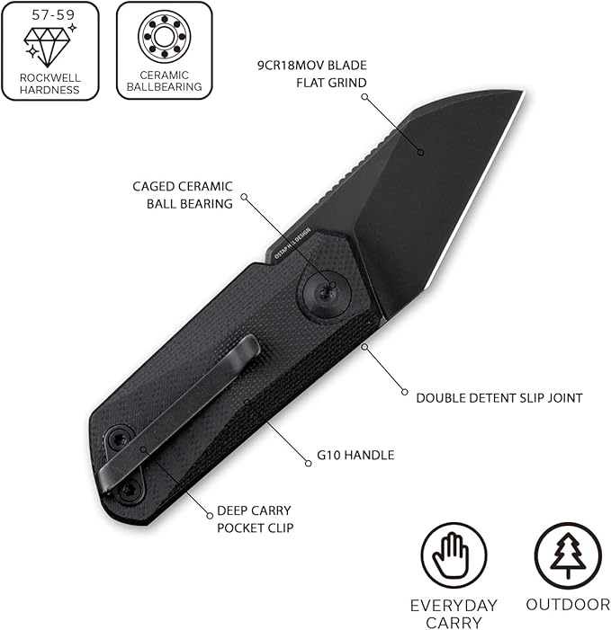 CIVIVI Ki-V Front Flipper Pocket Knife, Double Detent Slip Joint Small Folding Knife with Deep