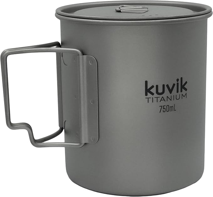 Kuvik Titanium Pot with Lid 750ml (25.4 oz) - Ultralight and Compact Pot for Backpacking, Camping