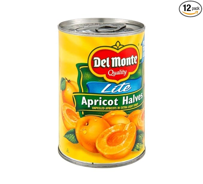 DEL MONTE Lite Apricot Halves in Extra Light Syrup, Canned Fruit, 15 oz can(12 Pack)