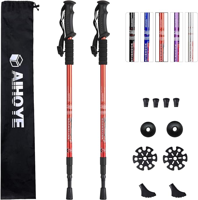 Aihoye Hiking Trekking Poles, 2 Pack Collapsible, Lightweight, Anti Shock, Walking Sticks