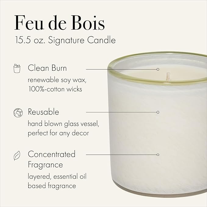 LAFCO New York Signature Candle, Feu de Bois - 15.5 oz, 2 Pack - 90-Hour Burn Time - Reusable, Hand