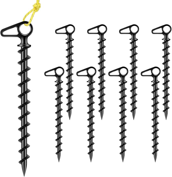11" Aluminum Screw-in Ground Anchors - Heavy Duty Metal, Non-Rust Spiral Tent Stakes for High Wind