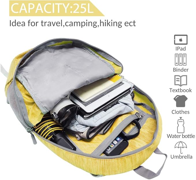ZOMAKE 25L Ultra Lightweight Packable Backpack, Foldable Hiking Backpacks Water Resistant Small