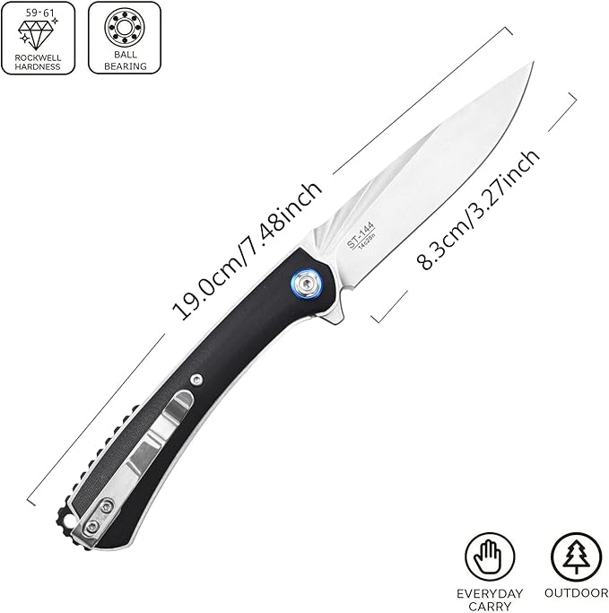 Sitivien ST144 Folding Knife,14C28N Steel Blade,G10 Handle Pocket Knife for Outdoor EDC