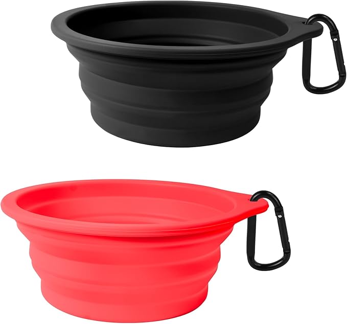 PetBonus 2-Pack Silicone Collapsible Dog Bowls, BPA Free Dishwasher Safe, Portable Foldable