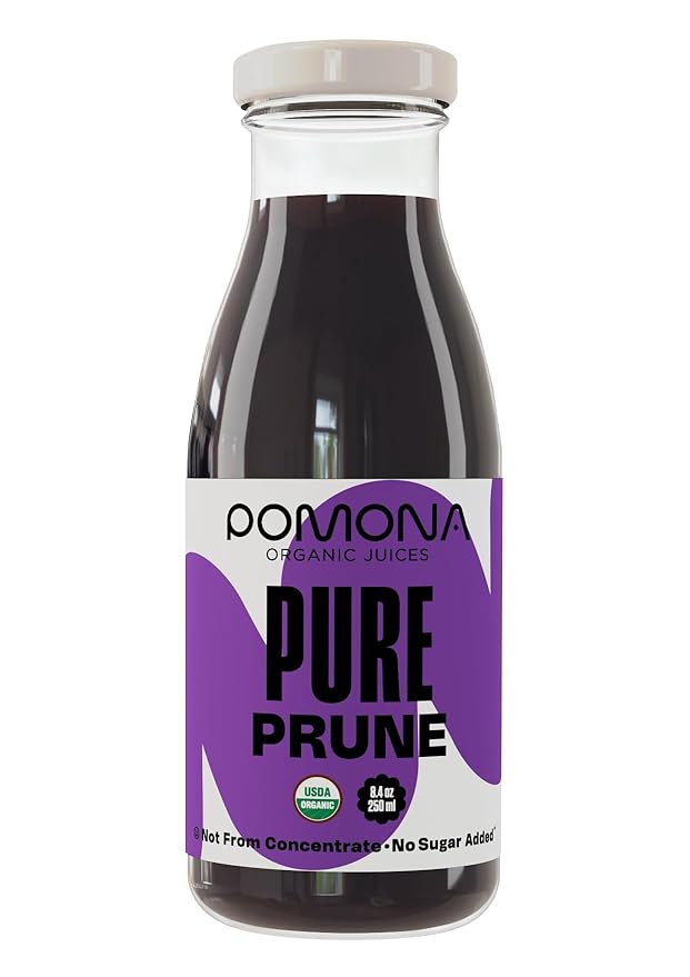 Pomona Organic Juices Pure Prune Juice, 8.4 Ounce Bottle (Pack of 12), Cold Pressed Organic Juice