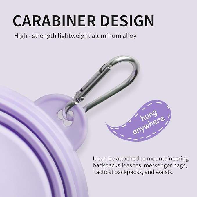 Collapsible Dog Bowls 2-Pack, Portable Travel Dog Bowl with Carabiner, Food-Grade Silicone Pet Bowl