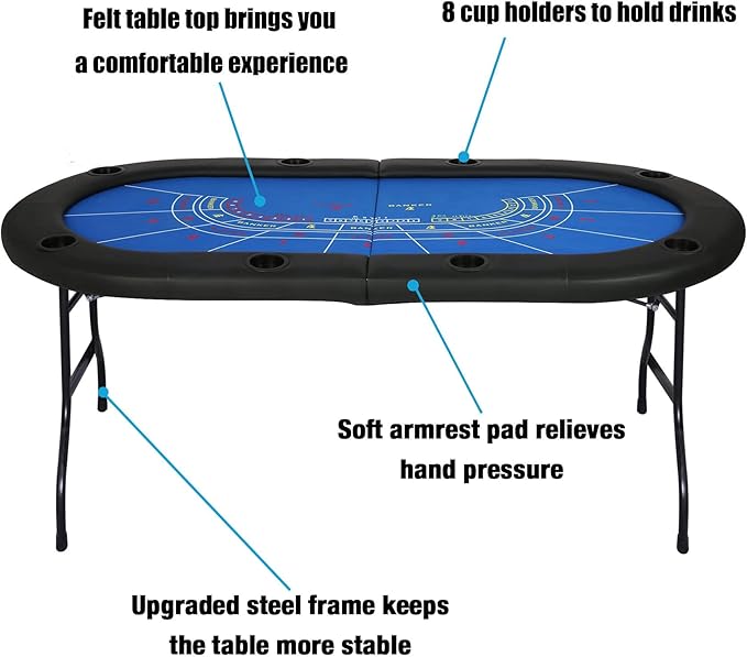 Upgrade 8 Player Poker Table for Blackjack Card Game, Foldable Texas Hold'em Table, Portable Casino