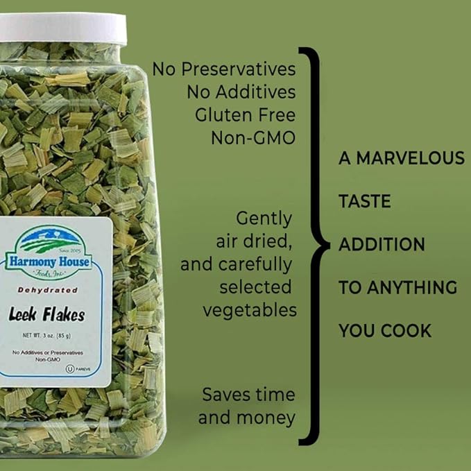 Harmony House Foods Dehydrated Leek Flakes - Air Dried Vegetables for Soup and Cooked Dishes, Great