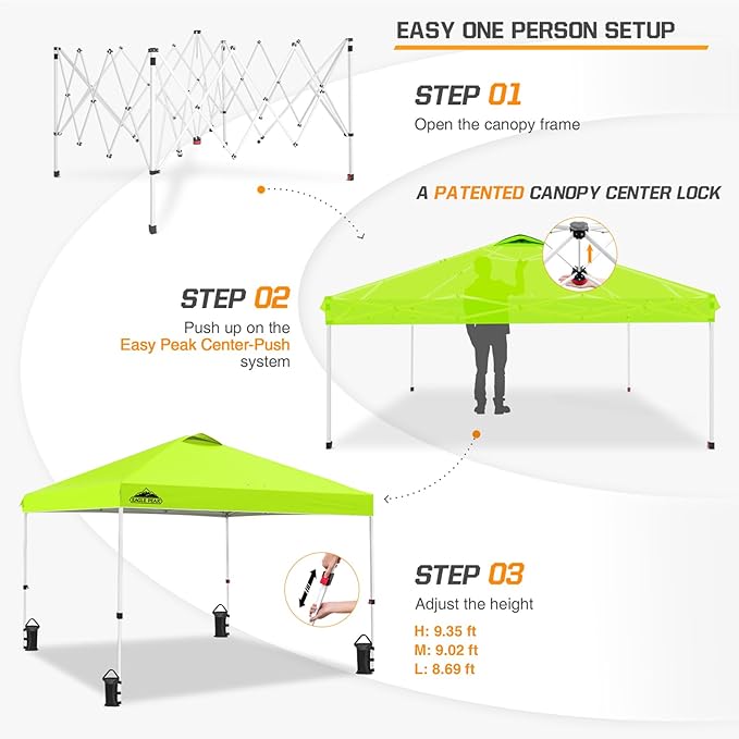 EAGLE PEAK Pop Up Canopy Tent with Wheeled Carry Bag, 8 Stakes, 4 Ropes, 4 Weight Bags, Easy Set Up