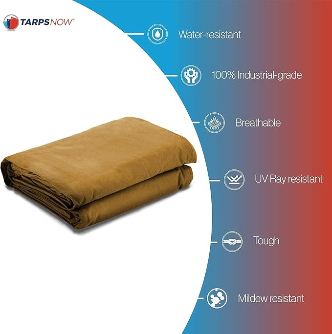 Tarps Now 12x24 ft Heavy Duty Canvas Tarp | 18 MIL Industrial Grade, Tear Resistant, Reinforced