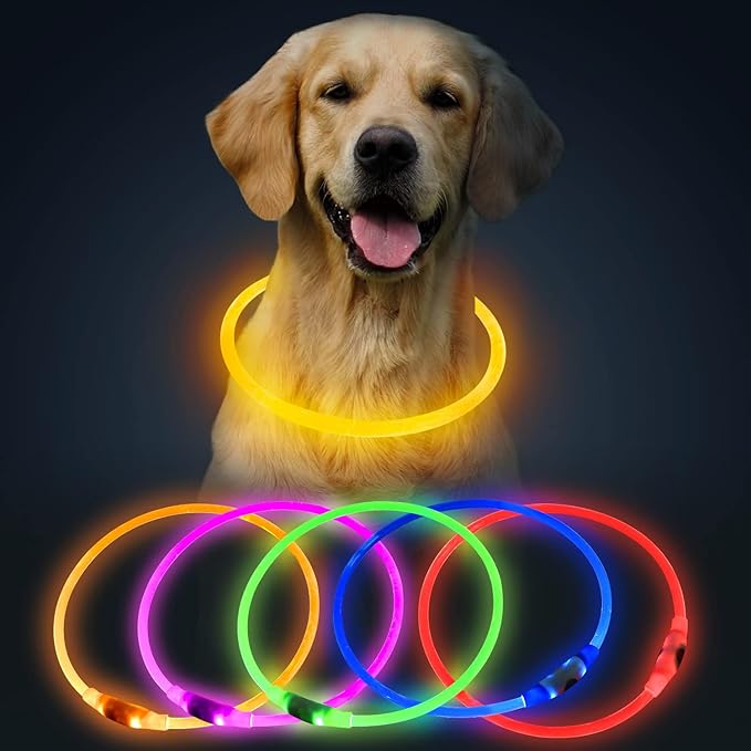 Flashseen LED Dog Collar, USB Rechargeable Glowing Lighted Up Collar, Cuttable Water-Resistant TPU