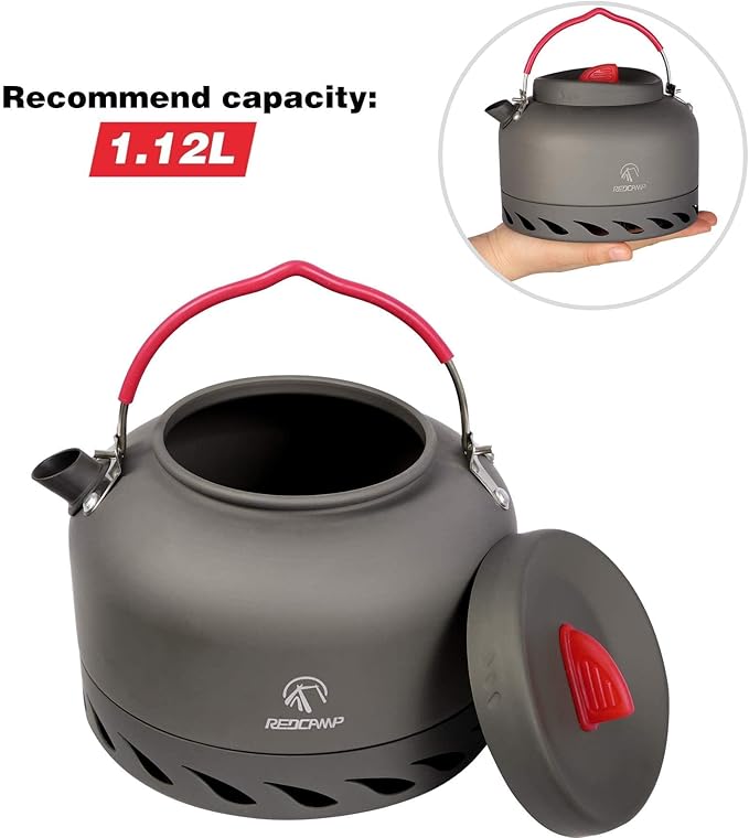 REDCAMP Outdoor Camping Kettle with Heat Exchanger, Compact Lightweight Coffee Pot,Aluminum Camp