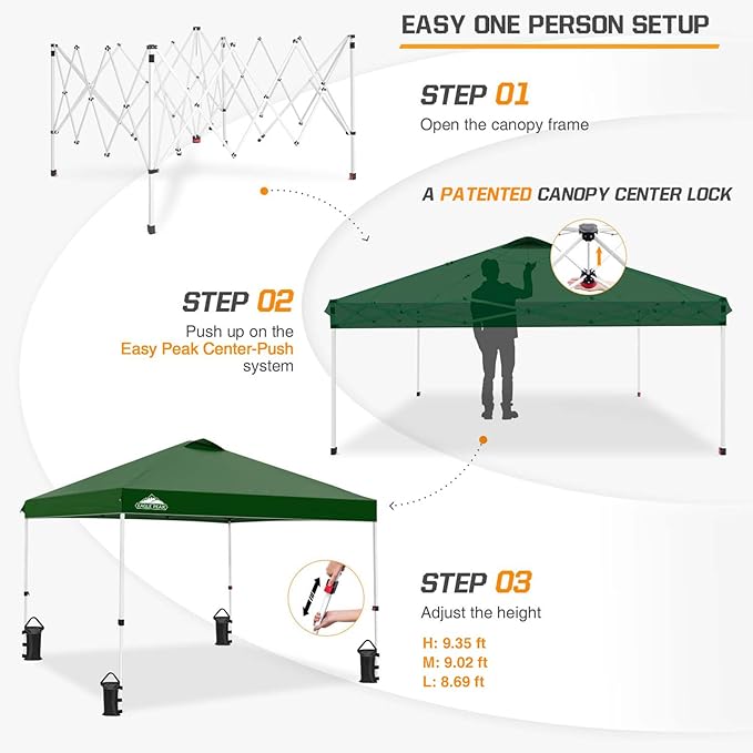 EAGLE PEAK Pop Up Canopy Tent with Wheeled Carry Bag, 8 Stakes, 4 Ropes, 4 Weight Bags, Easy Set Up