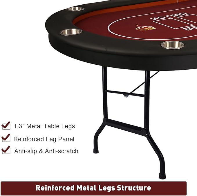 Upgrade 91'' Foldable Poker Table for 10 Players - Large Casino Table with Stainless Steel Cup