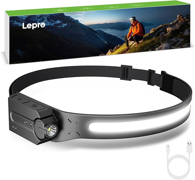 Lepro Headlamp - Super Bright LED Head Lamp Rechargeable with 230°Wide Beam, Adjustable Spotlight