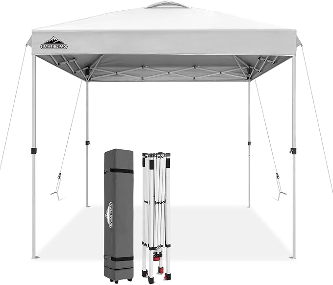 EAGLE PEAK Pop Up Canopy Tent with Wheeled Carry Bag, 8 Stakes, 4 Ropes, Easy Set Up Tent Canopy