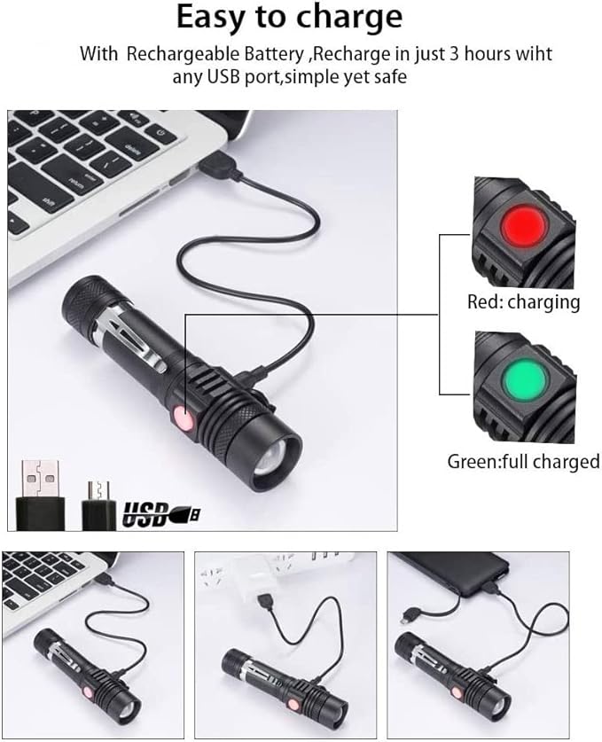 iToncs Rechargeable Flashlight, Pocket-Sized Torch with Super Bright High Lumens LED, Water