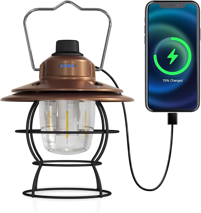 LED Camping Lantern Rechargeable Dimmable, Portable Vintage Outdoor Lantern 2700-6500K Waterproof