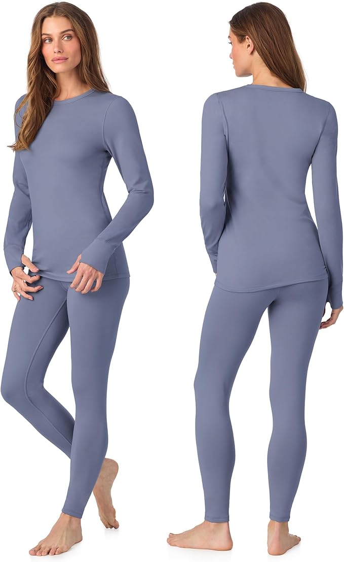 Cuddl Duds Womens Fleece Lined Thermal Base Layer Set – Long Sleeve Shirt & Leggings for Cold