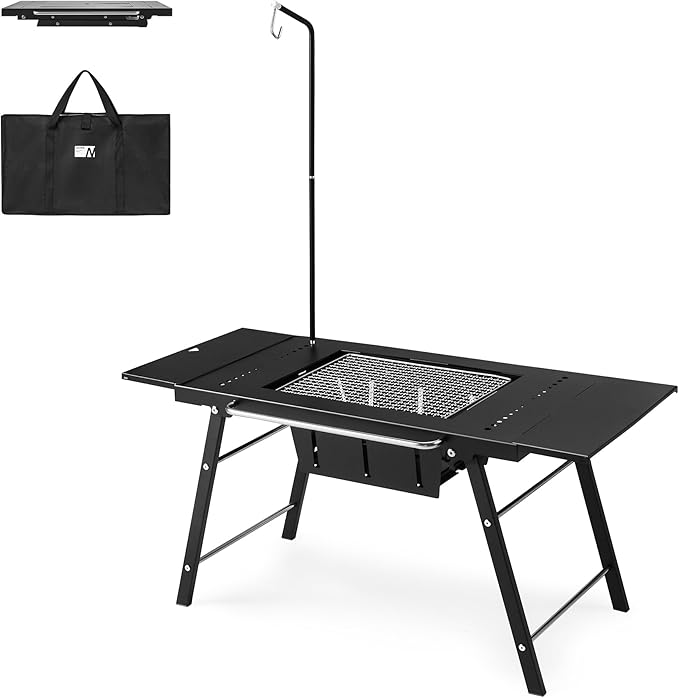Naturehike Portable IGT Table with Charcoal Grill, Folding Camping Table and BBQ Grill with Desk