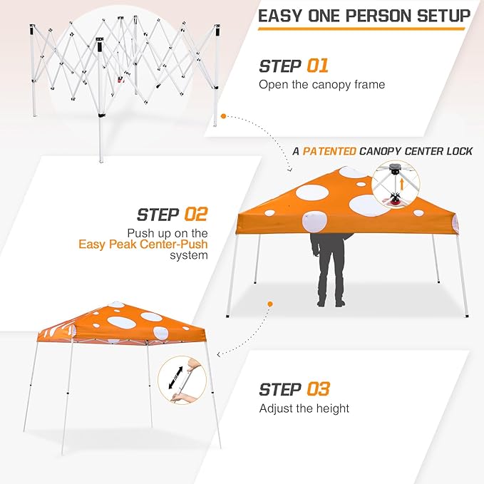 EAGLE PEAK 10x10 Slant Leg Pop-up Canopy Tent Easy One Person Setup Instant Outdoor Beach Canopy