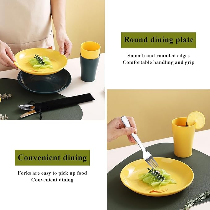 Evanda Camping Cutlery Set, Reusable Light Weight Mug, Plate and Stainless Steel Cutlery Set with