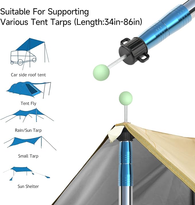 SANLIKE Telescoping Tarp Pole Heavy Duty Tent Poles, 33"-86.6"/94" Thickened Tube Collapsible