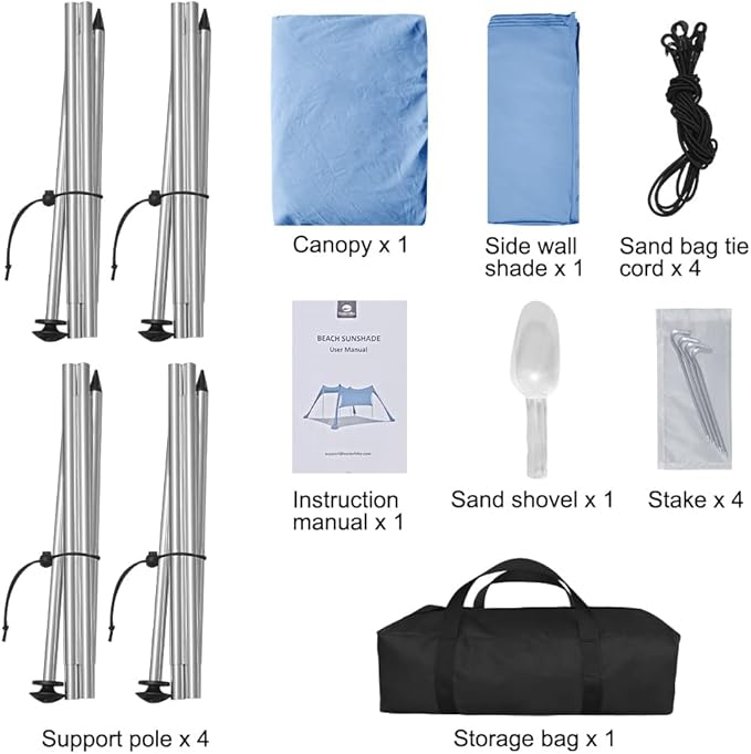 Beach Canopy Tent Shade with Sidewalls 10x10FT, 6.6FT Tall, UPF50+ Sun Shelter, Windproof & Water