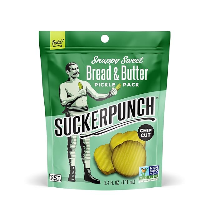 SuckerPunch Snappy Sweet Bread N’ Butter Dill Pickles Chip-Cut, Gluten Free, Kosher, Sugar Free