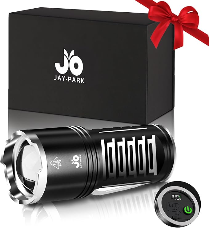 JAY-PARK LED Flashlights High Lumens Rechargeable - 10000 Lumen with 10800mAh Battery and LCD Power