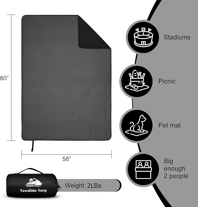 Fleece Waterproof Outdoor Blanket - Windproof Stadium Blanket for Camping, Picnics, and Sports Stay