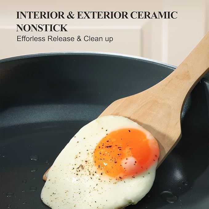PRICUSIS Nonstick Ceramic Frying Pan with Lid, Non Toxic Skillet, Healthy Egg Pan Nonstick Omelet