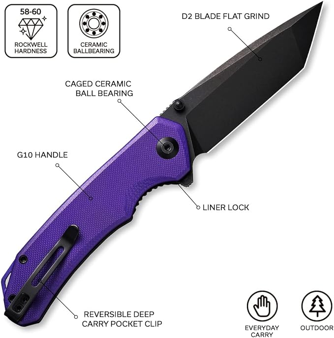CIVIVI Brazen Folding Pocket Knife,3.5-Inch Tanto D2 Plain Blade,G-10 Outdoor Camping Hiking Knife