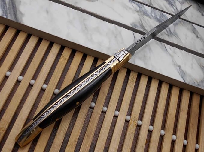 Laguiole Folding Damascus steel knife, 8.6" Long with 4.1" hand forged custom twist patren Blade.
