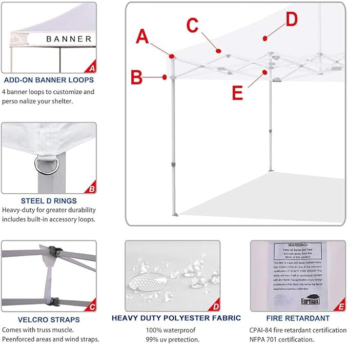 Eurmax USA Pop Up Canopy Replacement Canopy Tent Top Cover, Instant Canopy Top Cover ONLY,Bonus 4PC