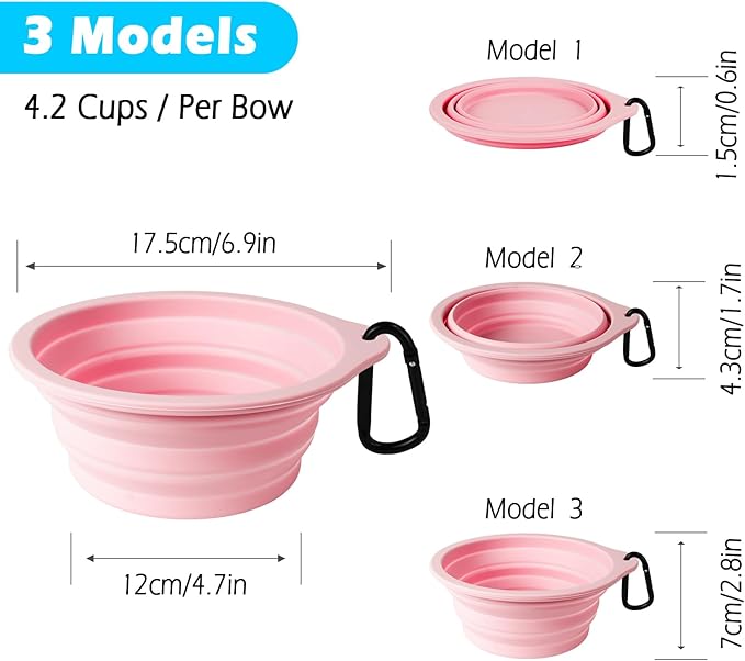 PetBonus 2-Pack Large Silicone Collapsible Dog Bowls, 34oz/1000ml BPA Free Portable Foldable Travel