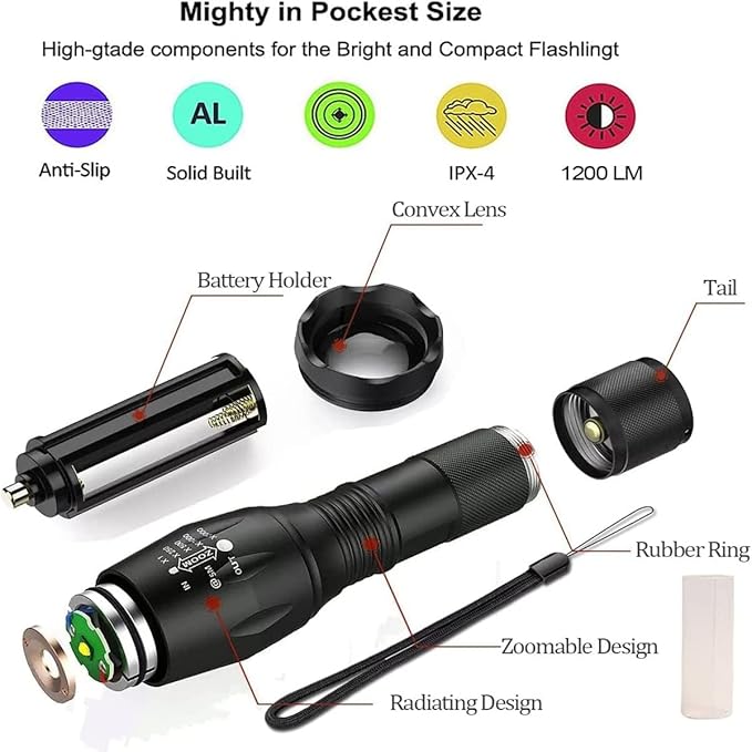 Pocketman LED Flashlight Handheld Torch with 5 Modes (3 Pack)